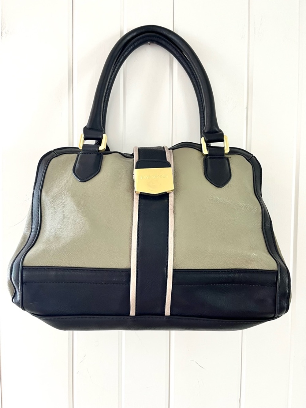 Steve Madden Black/Olive Two-Tone Satchel Handbag